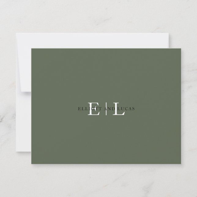 Chic Moss Grönt Bröllop Monogram Note Card Anteckningskort (Framsida)
