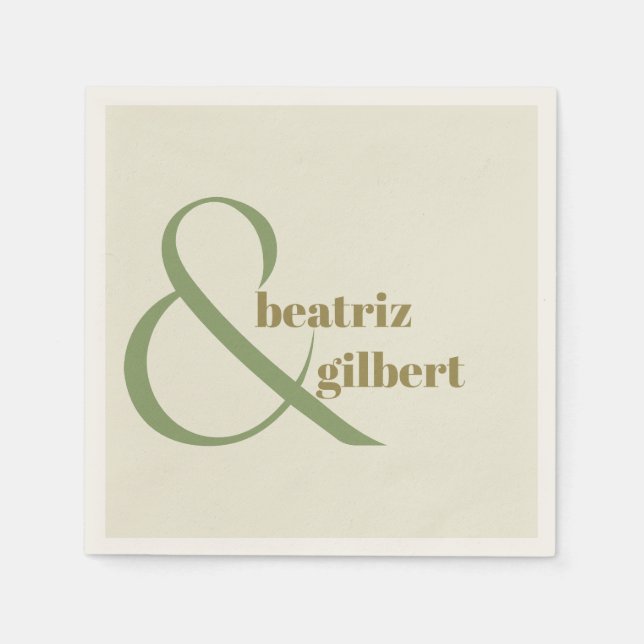 Chic Moss och Oliv grönt Modern Bröllop Monogram Pappersservett (Framsidan)
