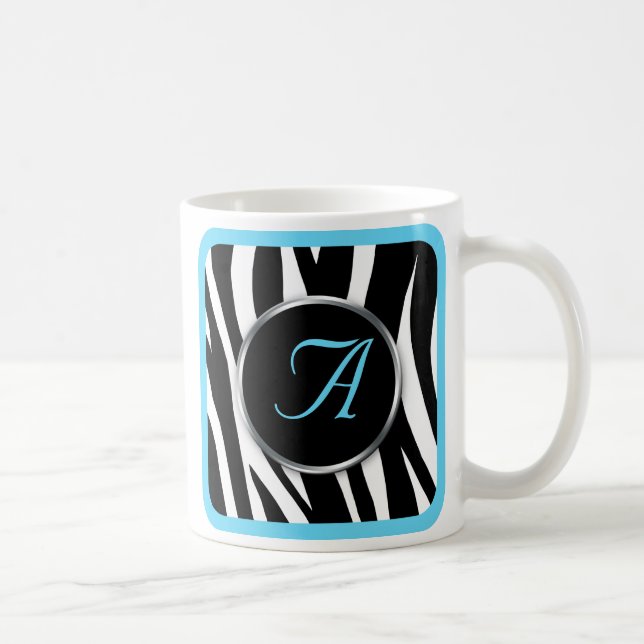 Chic mugg för Monogram för zebra tryckAquablått (Höger)