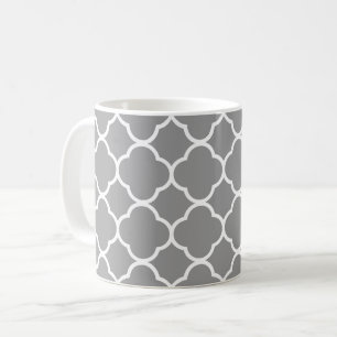 Chic mugg för Tea för grå färg- & vitQuatrefoi