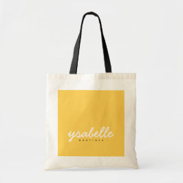 Chic Mustard Gult Enkel fet skript Namn Tygkasse