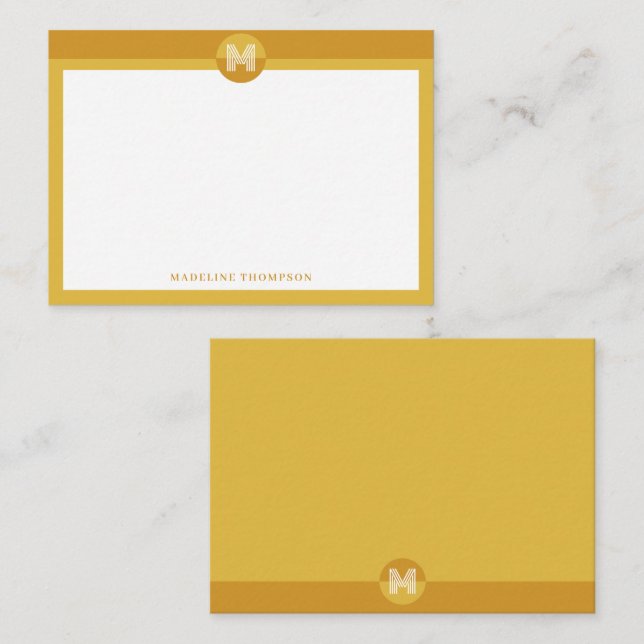 Chic Mustard Gult Geometric Modern Monogram Anteckningskort (Fram/baksida)