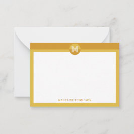 Chic Mustard Gult Geometric Modern Monogram Anteckningskort