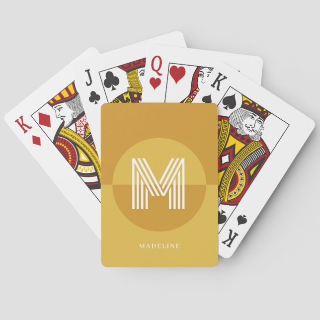 Chic Mustard Gult Geometric Modern Monogram Casinokort (Baksidan)