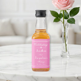 Chic Mysig Rosa Bröllop Vitt Skript Namn Mini Spritflaskor Etikett
