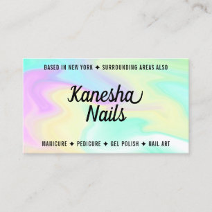 Chic nagelsalon, holografiskt färgat marmor glam visitkort
