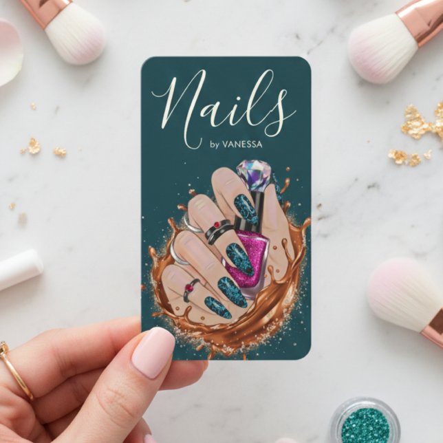 Chic Nail Art Studio Manicurist Artist Dark Green Visitkort (Skapare uppladdad)