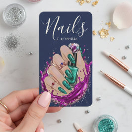 Chic Nail Art Studio Manicurist Artist Navy Blue Visitkort