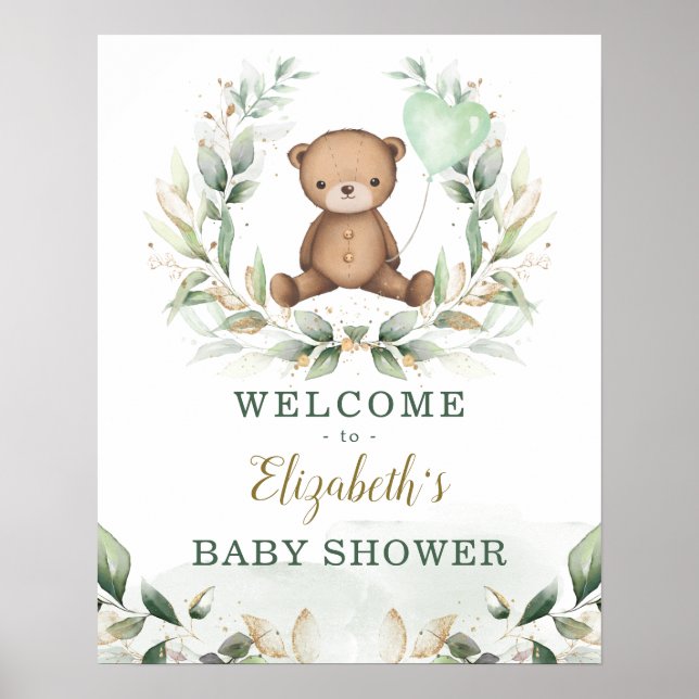 Chic Nalle Greenery Guld Wandevery Welcome Baby Poster (Framsidan)