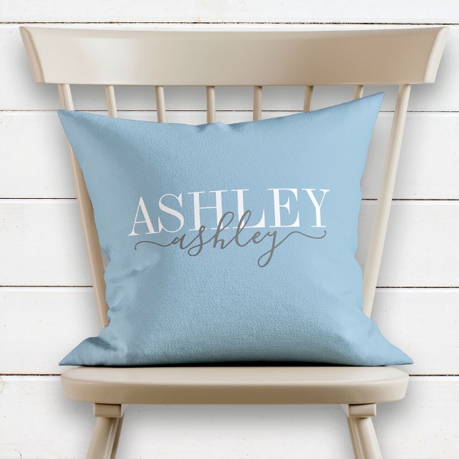 Chic Namn Monogram Dusk Blue Grått Elegant Kudde (Skapare uppladdad)