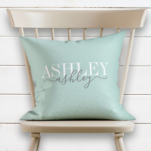 Chic Namn Monogram Neo Mint Grått Elegant Kudde