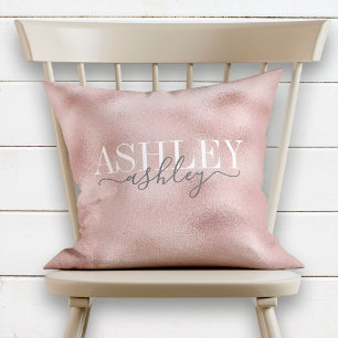 Chic Namn Monogram Ro Guld Grått Elegant Kudde