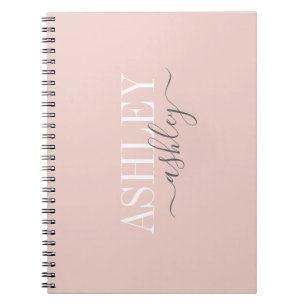 Chic Namn Monogram  Rosa Grått Elegant Anteckningsbok