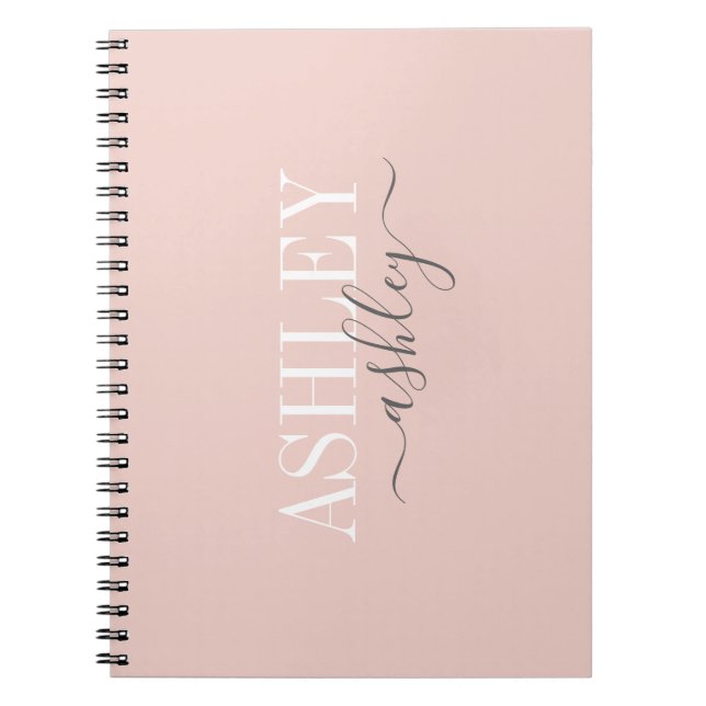 Chic Namn Monogram  Rosa Grått Elegant Anteckningsbok (Framsidan)