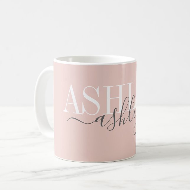 Chic Namn Monogram  Rosa Grått Elegant Kaffemugg (Framsida vänster)