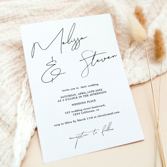 Chic namn skriptanrop, svart bröllop inbjudningar (Chic names script calligraphy black wedding invitation)