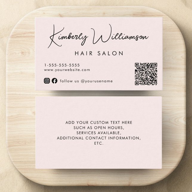 Chic Namnteckning skriptkod QR-Rosa Visitkort (Empower your name in our signature script as your logo and brand identity)