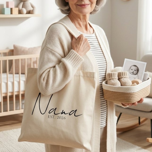 Chic Nana EST År Vardaglig Minimalistisk Skrift Tygkasse (Skapare uppladdad)