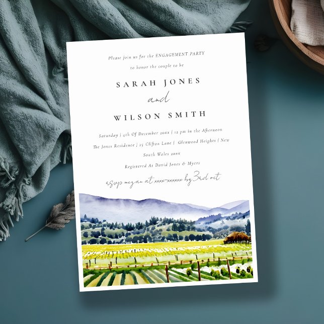 Chic Napa Valley Watercolor Vineyard Engagement Inbjudningar (Skapare uppladdad)