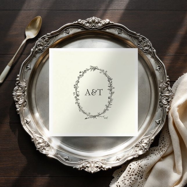 Chic napkins av elfenben initialer elegant bröllop pappersservett (Skapare uppladdad)