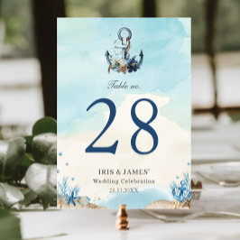 Chic Nautical Anchor Beach Modern Bröllop Bordsnummer