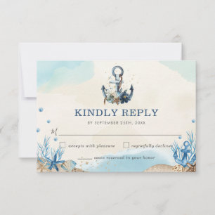 Chic Nautical Anchor Beach Modern Bröllop OSA Kort