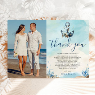 Chic Nautical Anchor Beach Modern Bröllop Photo Tack Kort