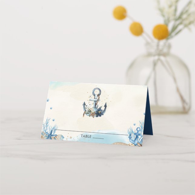 Chic Nautical Anchor Beach Modern Bröllop Placeringskort (Framsida)