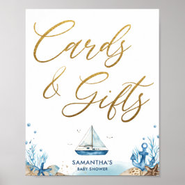 Chic Nautical Baby Shower Blue Guld Cards & Gifts Poster