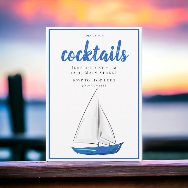 Chic Nautical Blue Frakt Cocktail Party Inbjudningar (Skapare uppladdad)
