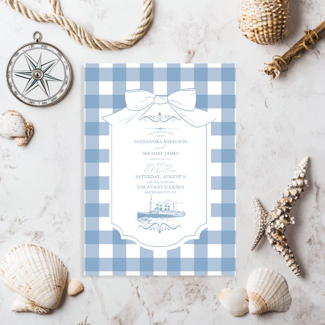 Chic Nautical Coquette Bow Bröllop Inbjudningar (Skapare uppladdad)