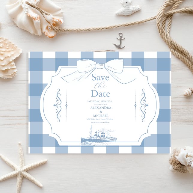 Chic Nautical Coquette Bow Bröllop Spara Datumet (Skapare uppladdad)