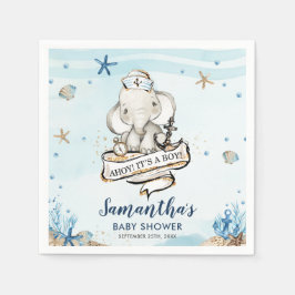 Chic Nautical Cute Elephant Boy Shower Pappersservett