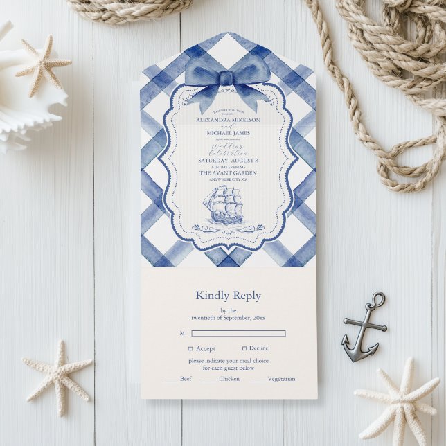 Chic Nautical Navy Blue Bow Bröllop (Skapare uppladdad)