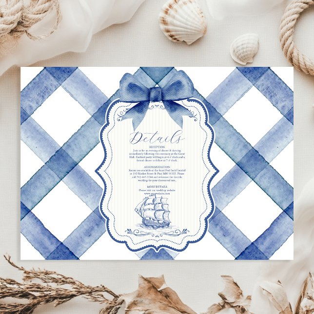 Chic Nautical Navy Blue Bow Bröllop Tilläggskort (Skapare uppladdad)