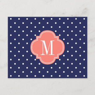Chic Nautical Navy Polka dots Coral Personlig Inbjudningar