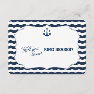 Chic Nautical Navy Vågar BE MY RING BEARER Inbjudningar