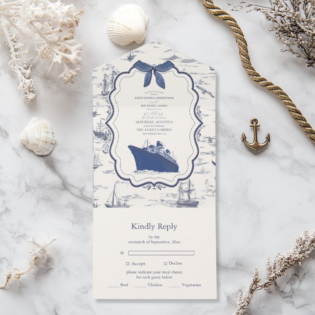 Chic Nautical Toile de Jouy Bow Bröllop (Skapare uppladdad)