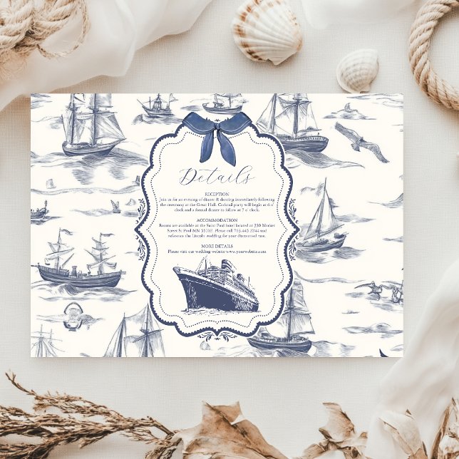 Chic Nautical Toile de Jouy Bow Bröllop Tilläggskort (Skapare uppladdad)