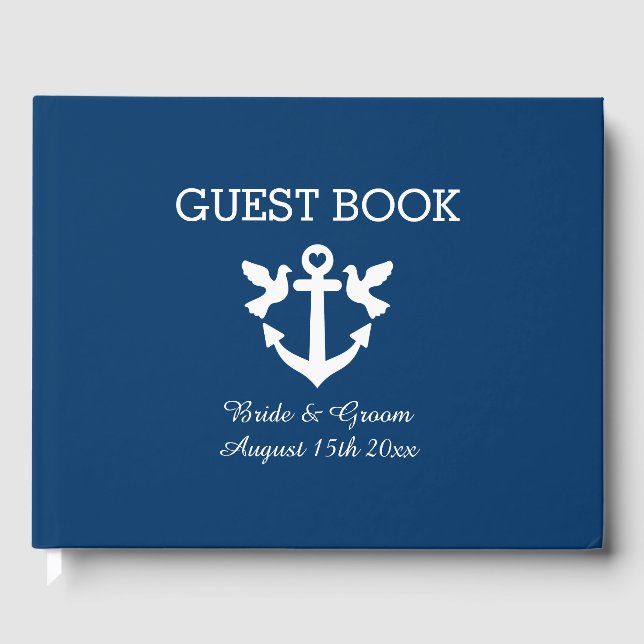 Chic nautisk ankarpunkt, vit duvsymbol bröllop gästböcker (Framsida)