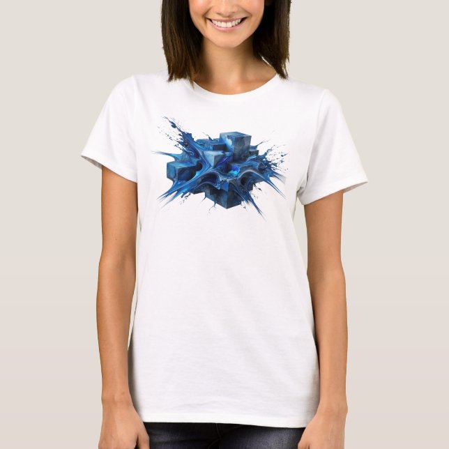 Chic Navy Abstrakt Kub Grafikdesign T Shirt (Framsida)