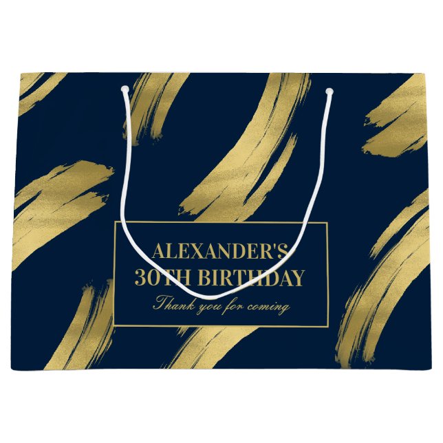 Chic Navy and Gold Foil Birthday Large Gift Bag (Framsidan)