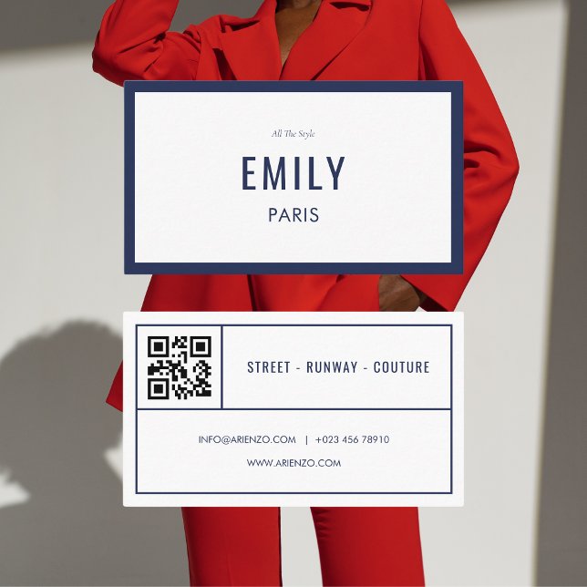 Chic Navy Beauty/Mode QR Code Affärskort Visitkort (Skapare uppladdad)