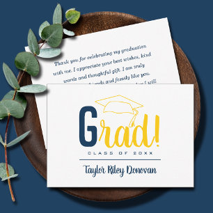 Chic Navy Blue and Gult Grad Cap Studenten Anteckningskort