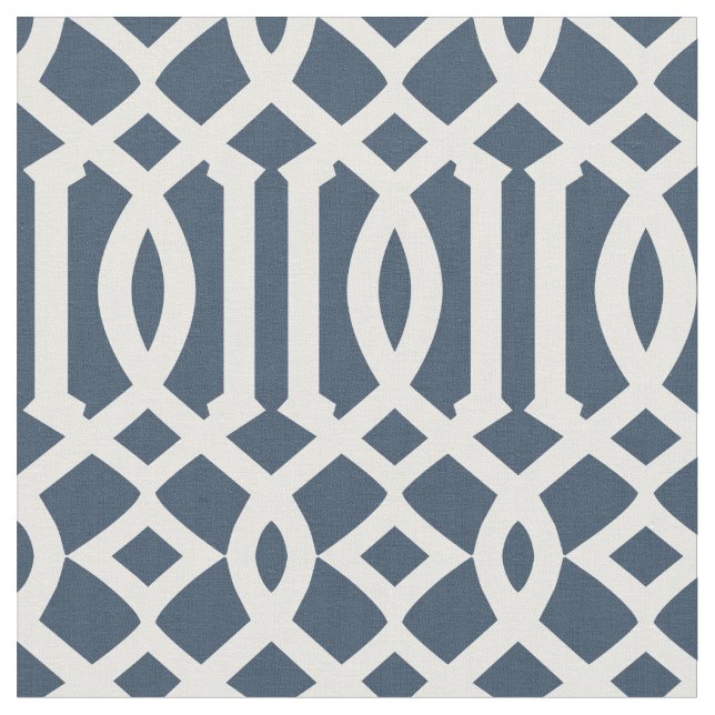 Chic Navy Blue and White Trellis Lattice Mönster Tyg (Närbild)
