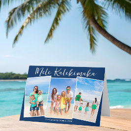 Chic Navy Blue Beach Photo Collage Christmas Helgkort