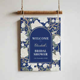 Chic Navy Blue Chinoiserie Möhippa Välkommen Poster