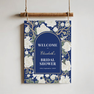 Chic Navy Blue Chinoiserie Möhippa Välkommen Poster