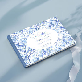 Chic Navy Blue Floral Toile Roses Guest Book Gästböcker