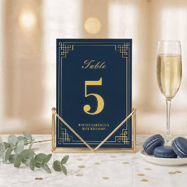 Chic Navy Blue Gold Art Deco 80th Birthday Bordsnummer